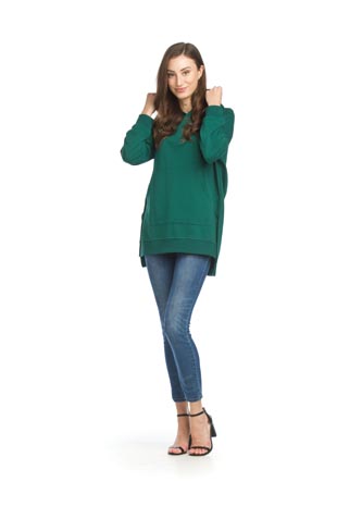 ST-15281 - Hooded Tunic with Kangaroo Pocket and Side Slits - Colors: Emerald, Denim, Grey - Available Sizes:XS-XXL - Catalog Page:4 